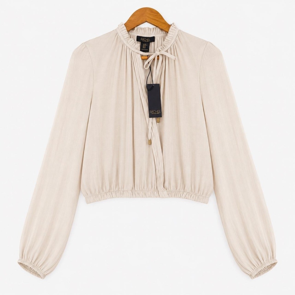 Rachel Rachel Roy NWT Ivory Tie Neck Ruffle Blouse Balloon Sleeve Cream XS